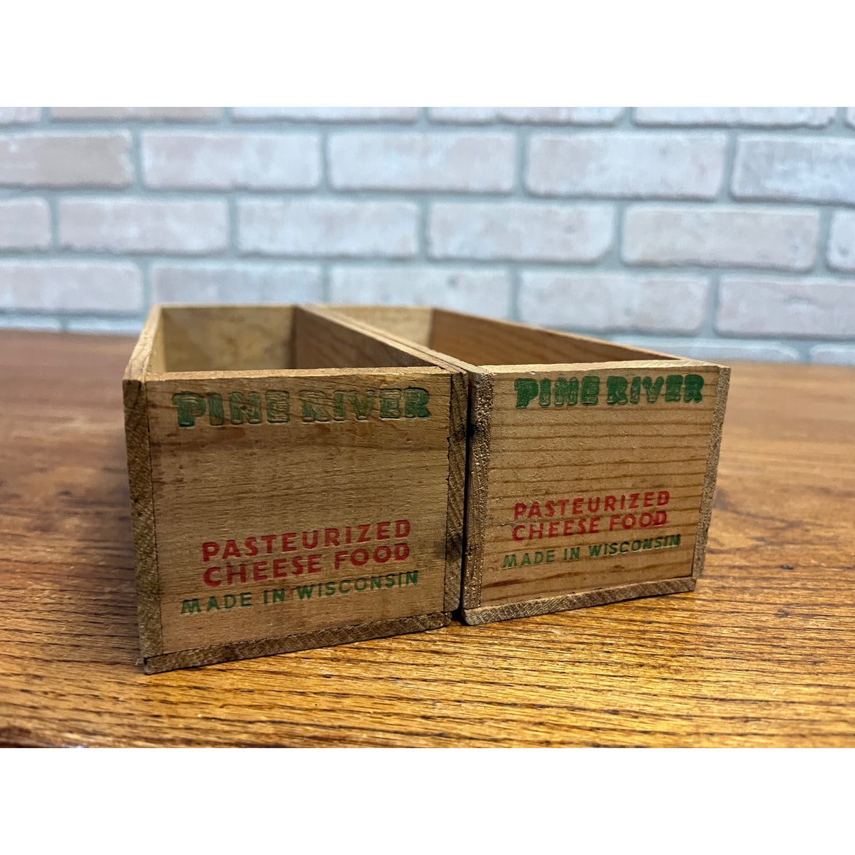 Vintage Pine River Wooden Cheese Boxes Lot (2) Newton Wis 2lb Country Kitchen Decor