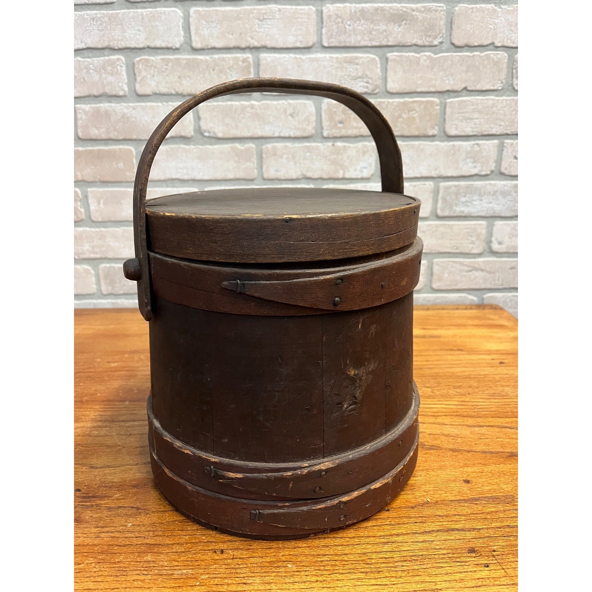 Antique Primitive 19th c. Wooden Firkin Pail Bentwood Original AAFA Farmhouse Rustic