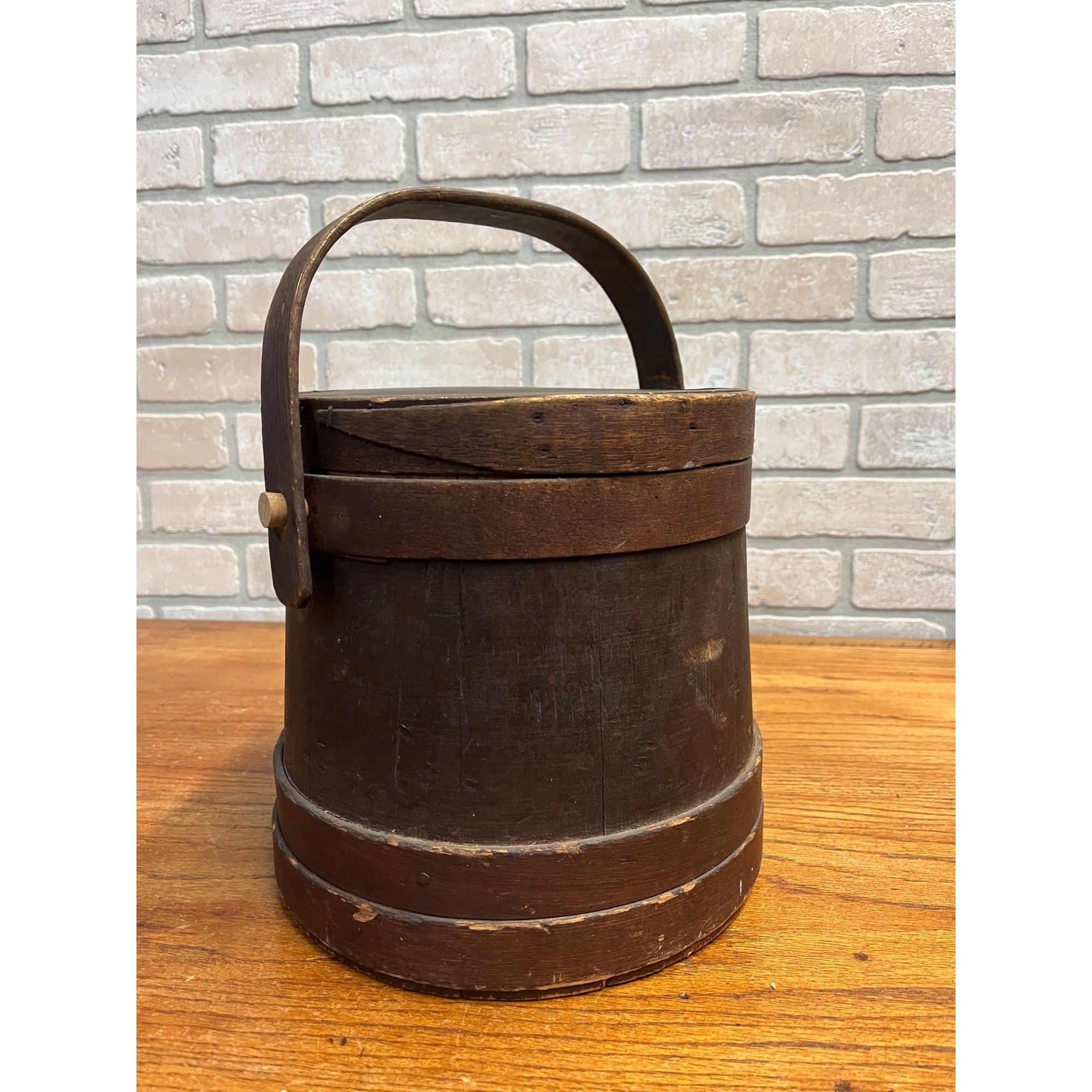 Antique Primitive 19th c. Wooden Firkin Pail Bentwood Original AAFA Farmhouse Rustic