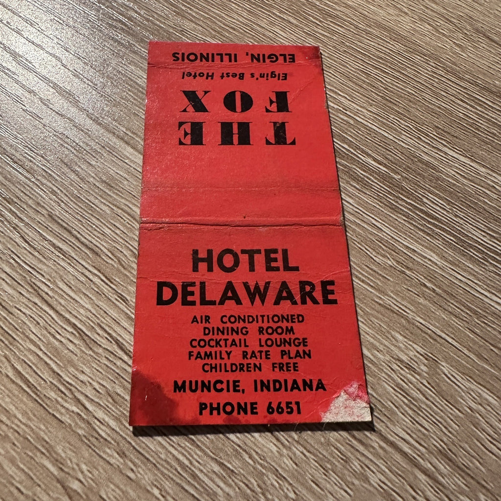 1940s Vintage The Fox Hotel Delaware Mucine IN Advertising Matchbook