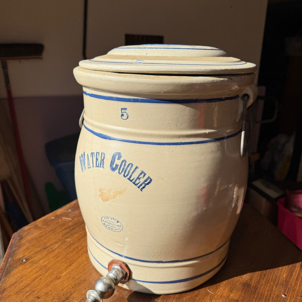 Antique Red Wing Stoneware 5 Gallon Water Cooler Jug Dispenser w/ Lid