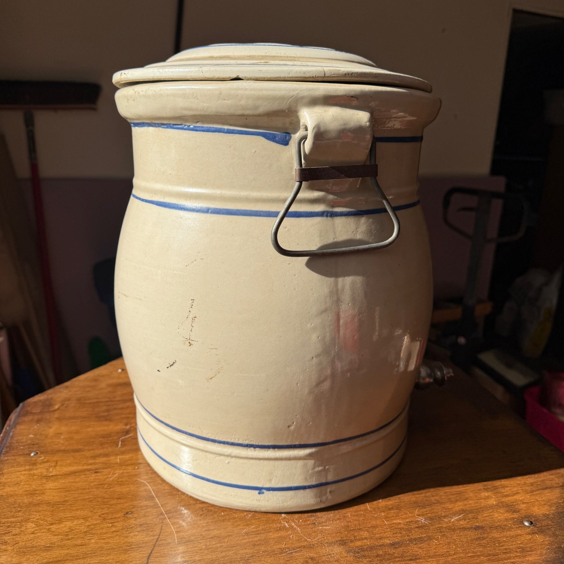 Antique Red Wing Stoneware 5 Gallon Water Cooler Jug Dispenser w/ Lid