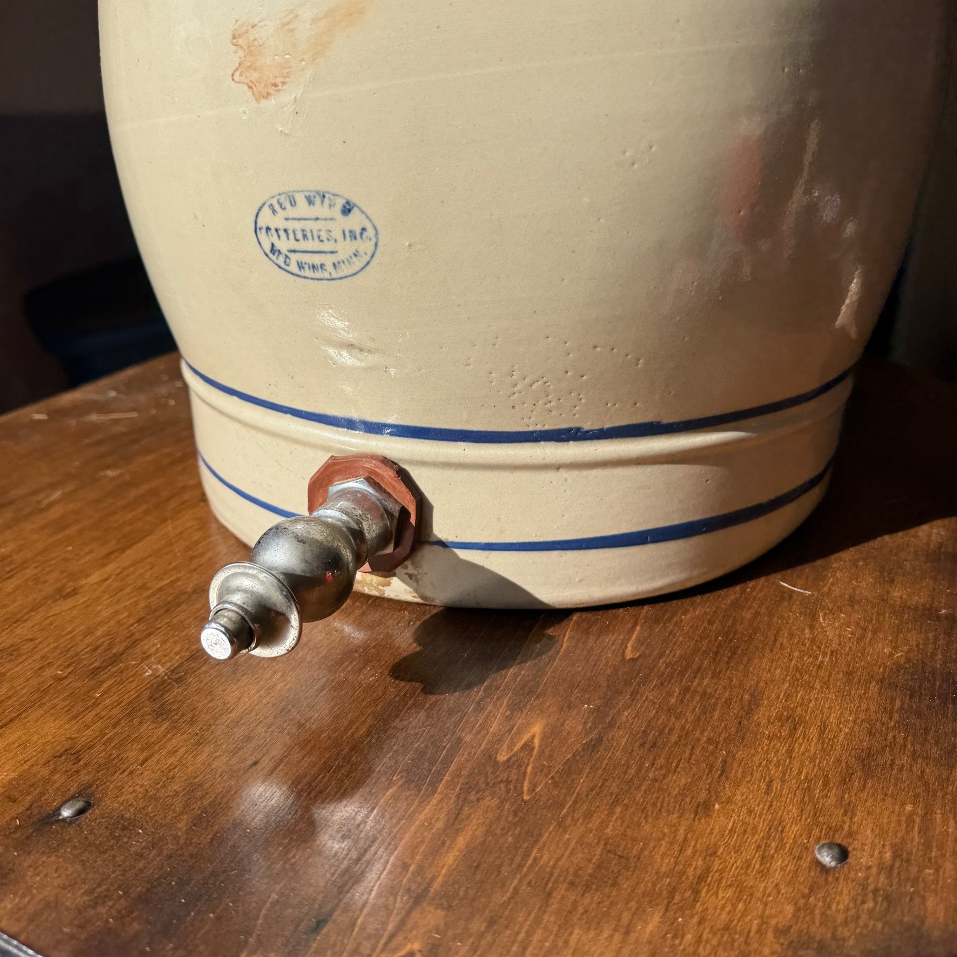 Antique Red Wing Stoneware 5 Gallon Water Cooler Jug Dispenser w/ Lid