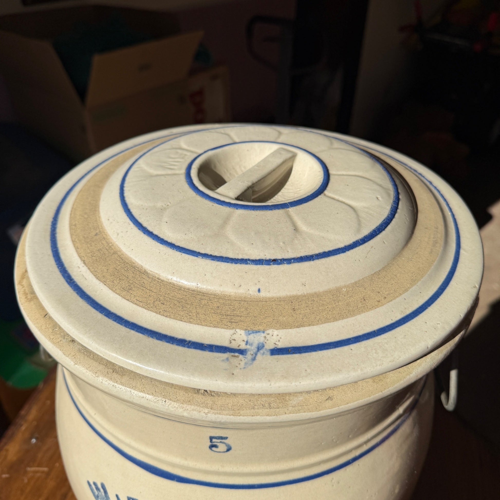 Antique Red Wing Stoneware 5 Gallon Water Cooler Jug Dispenser w/ Lid