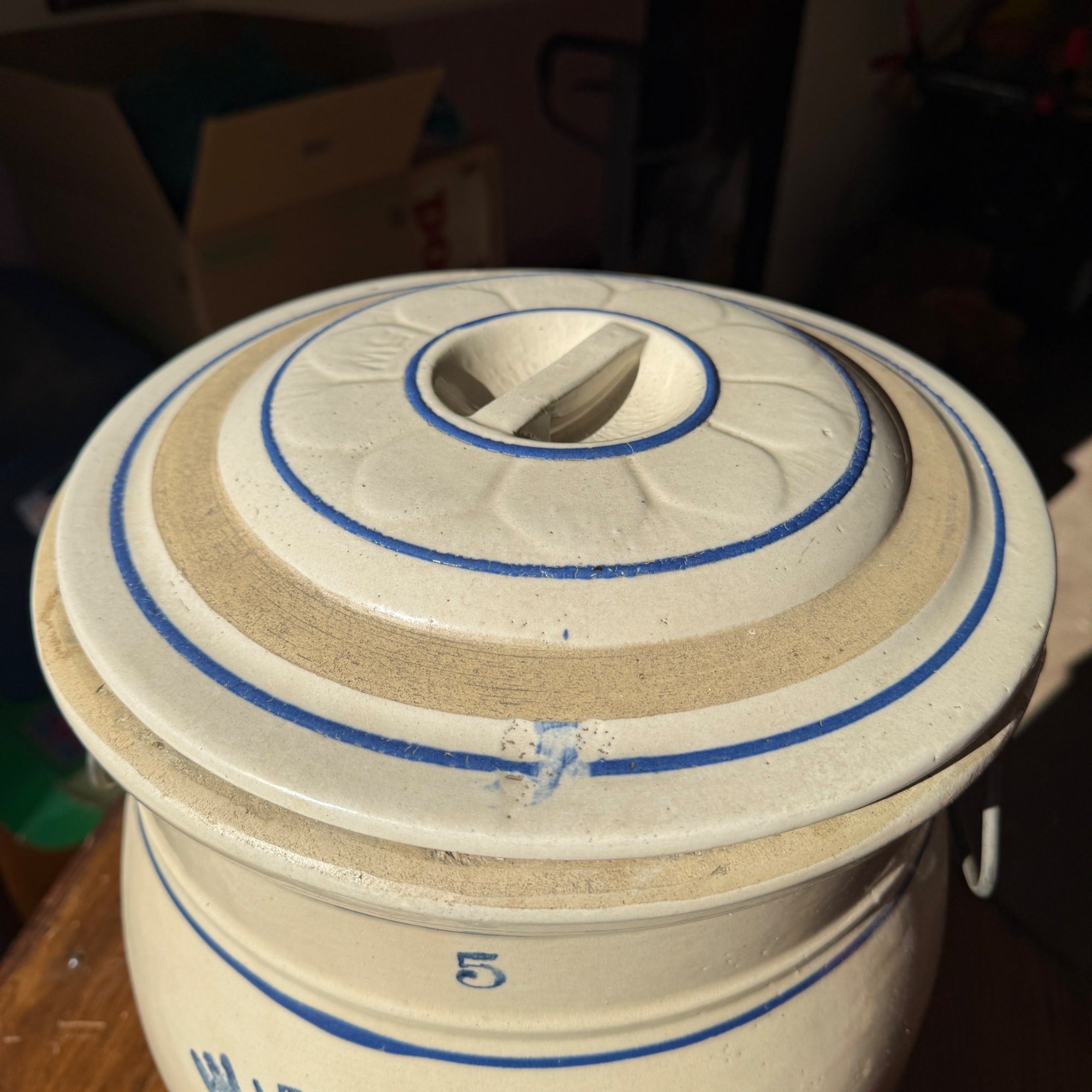 Antique Red Wing Stoneware 5 Gallon Water Cooler Jug Dispenser w/ Lid