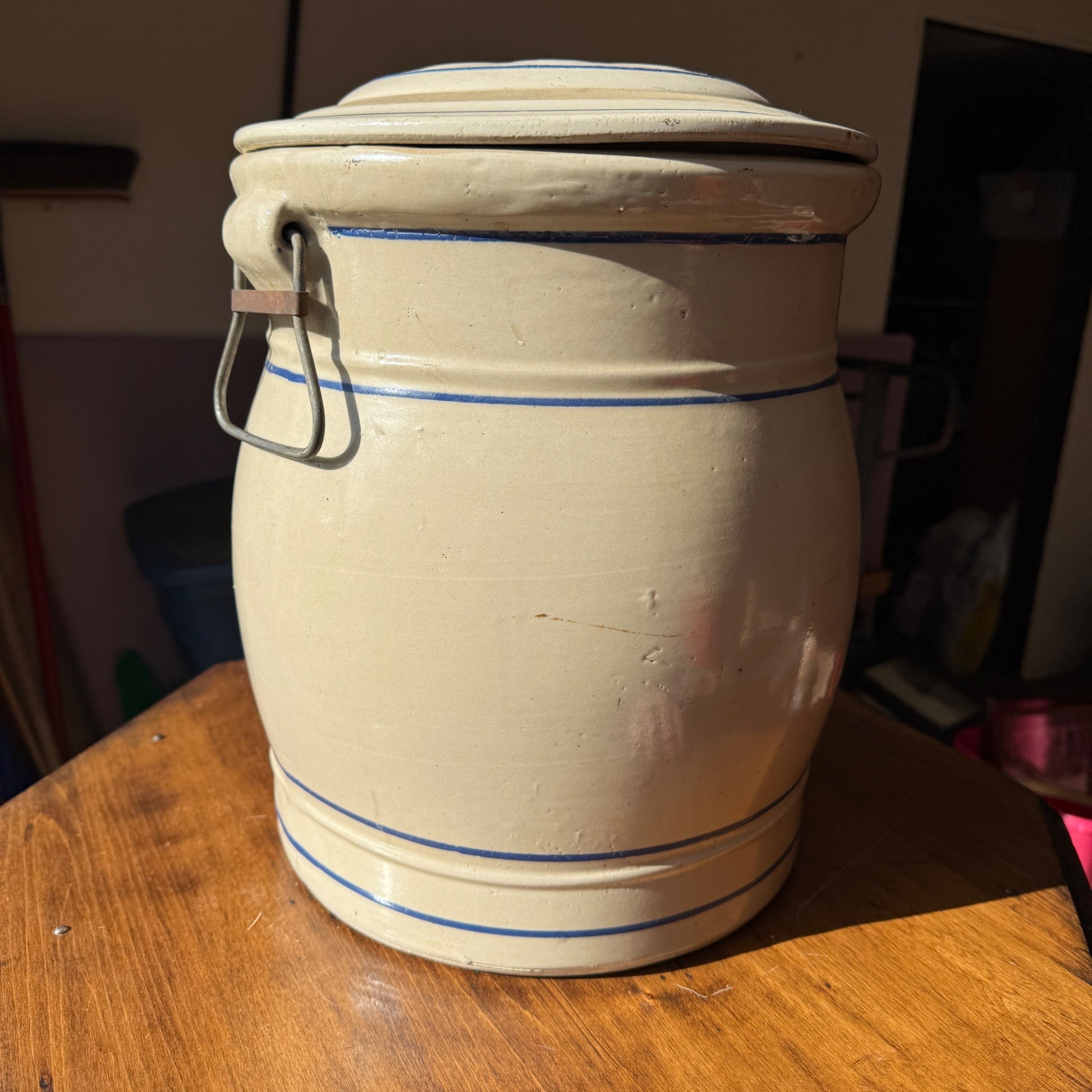 Antique Red Wing Stoneware 5 Gallon Water Cooler Jug Dispenser w/ Lid