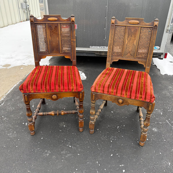 Vintage Upholstered Dining Room Kitchen Chairs Pair Orange Fabric