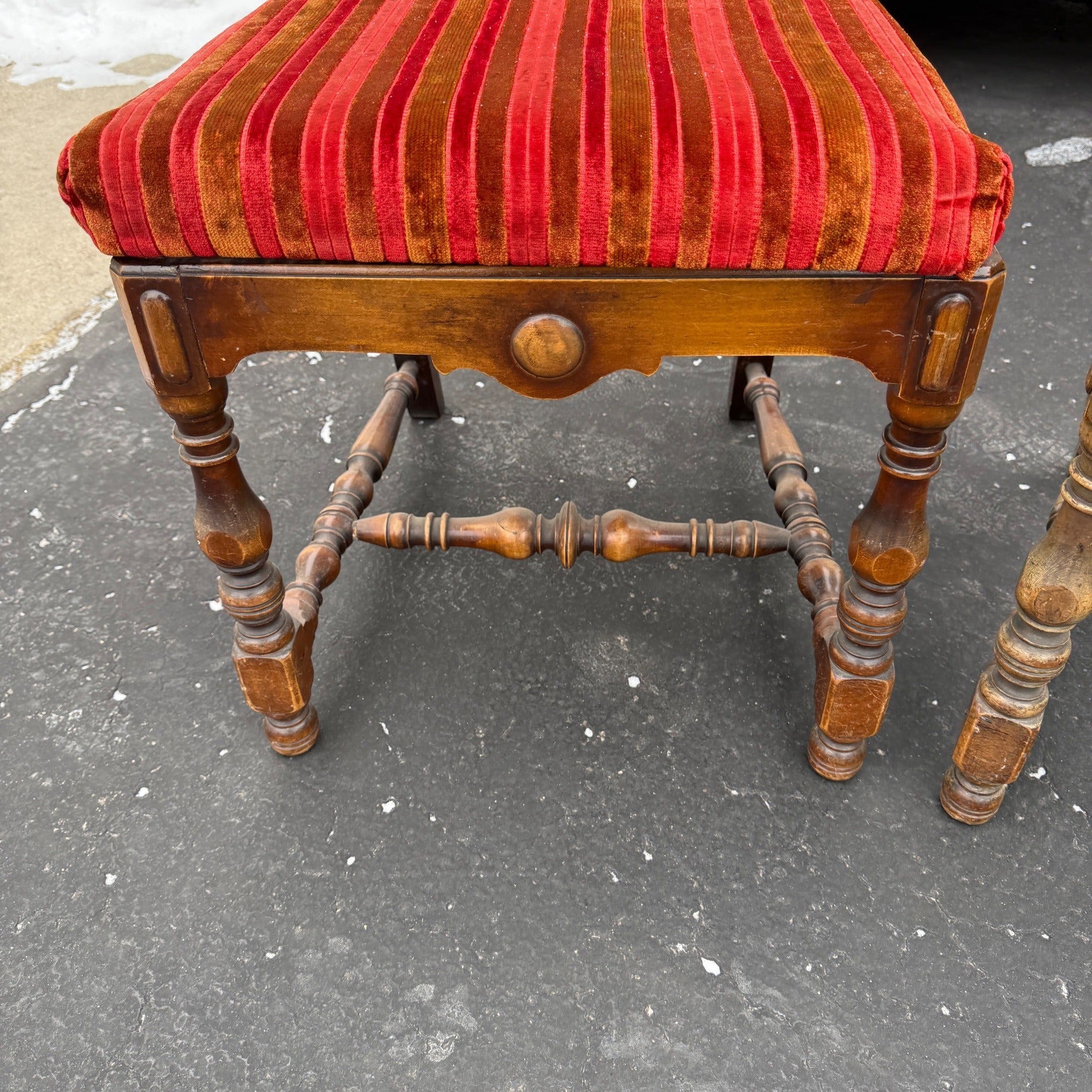 Vintage Upholstered Dining Room Kitchen Chairs Pair Orange Fabric