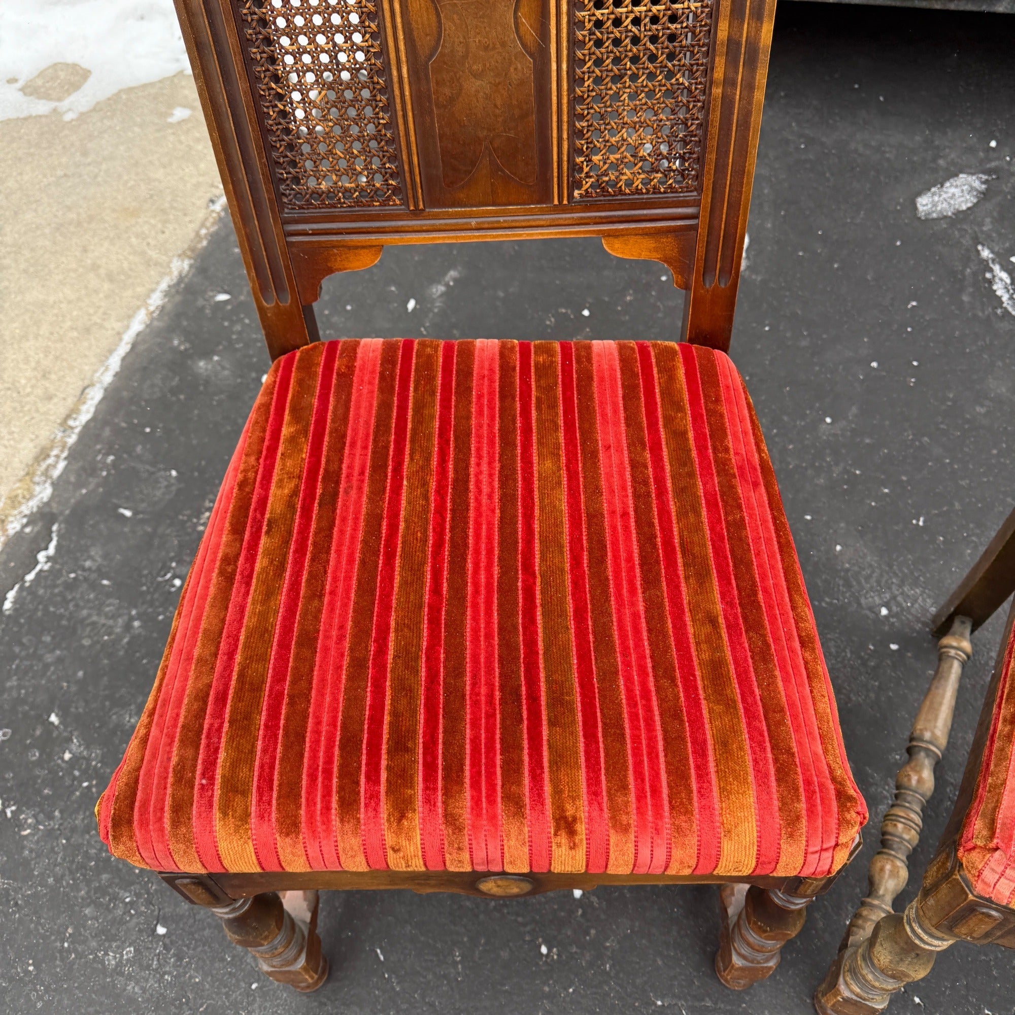 Vintage Upholstered Dining Room Kitchen Chairs Pair Orange Fabric