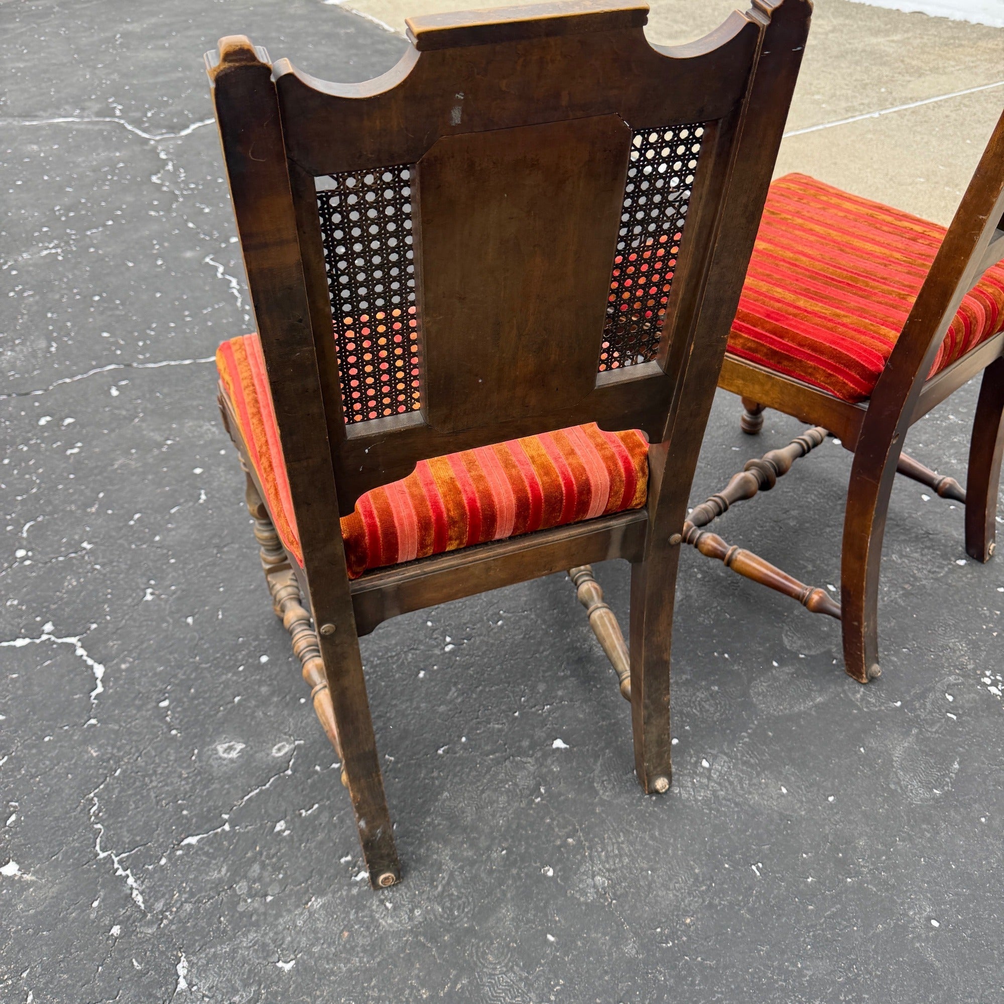 Vintage Upholstered Dining Room Kitchen Chairs Pair Orange Fabric