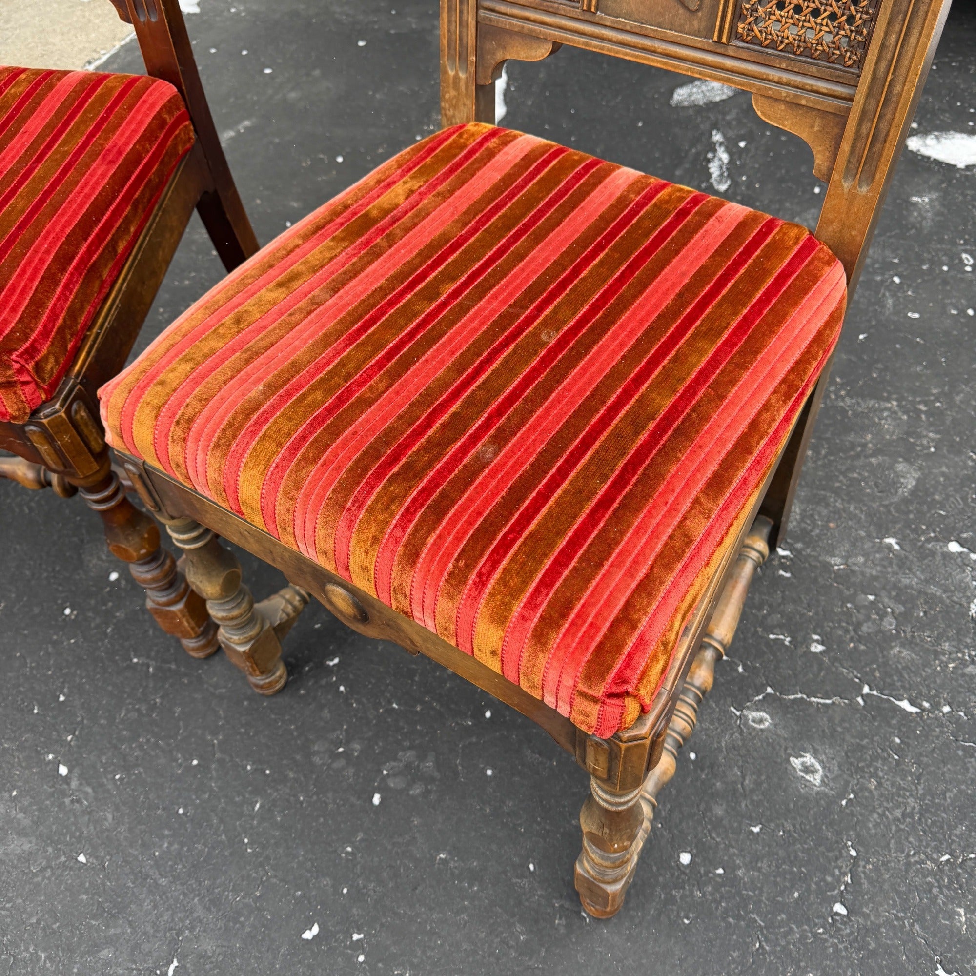 Vintage Upholstered Dining Room Kitchen Chairs Pair Orange Fabric