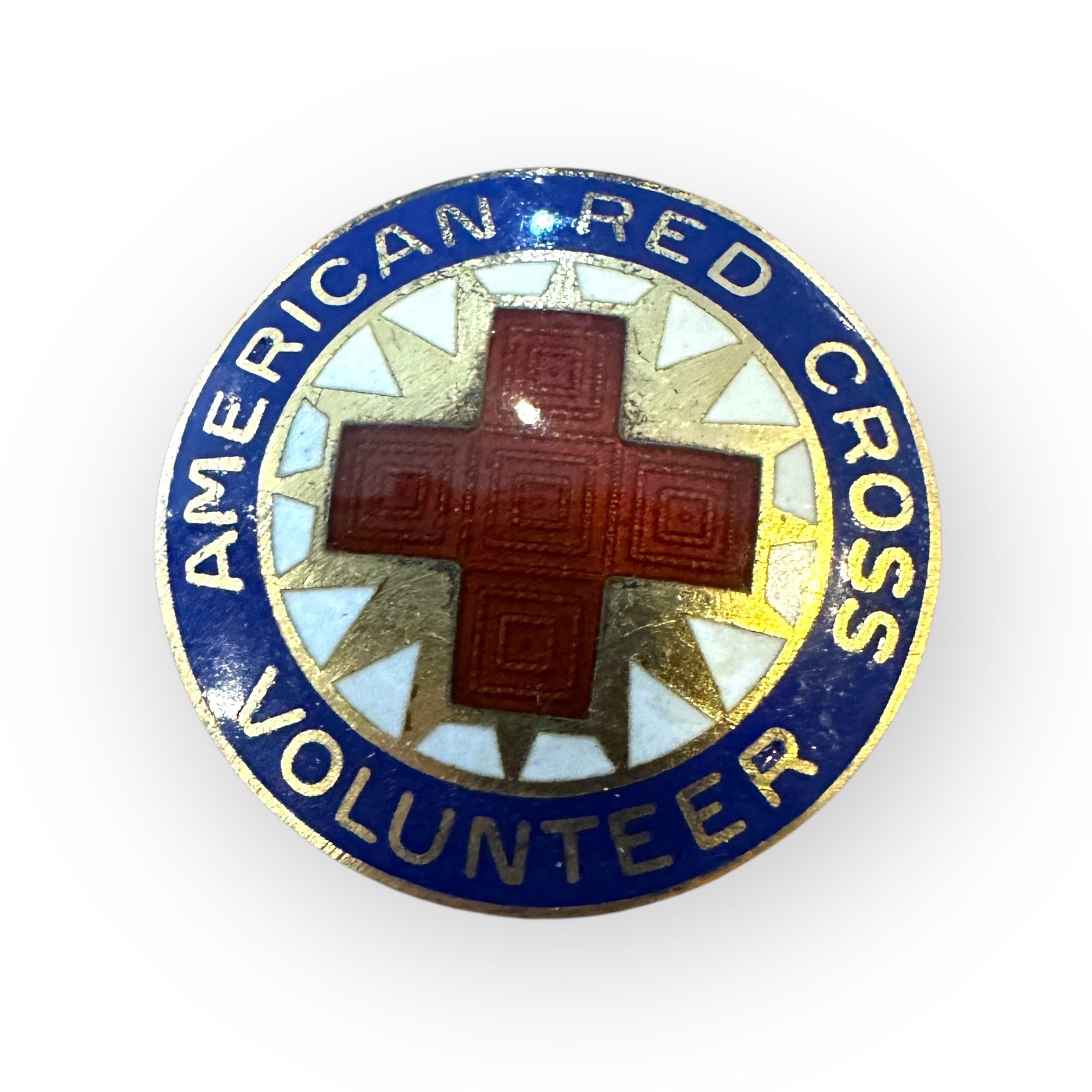 Vintage 1" Red Cross Deep Blue Gold Star  Enamel Volunteer Pin Sterling