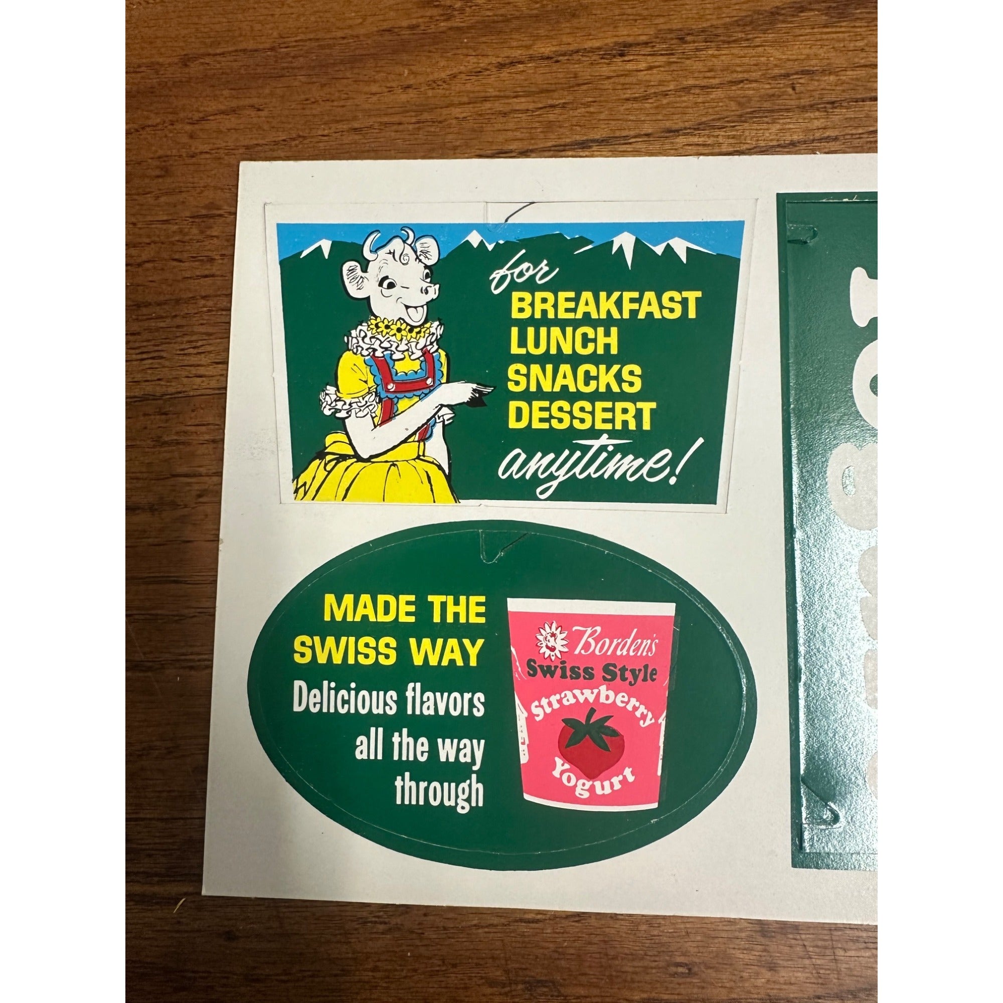 RARE Vintage 1960s Borden's Swiss Yogurt Store Advertising Display Sign Elsie Cow