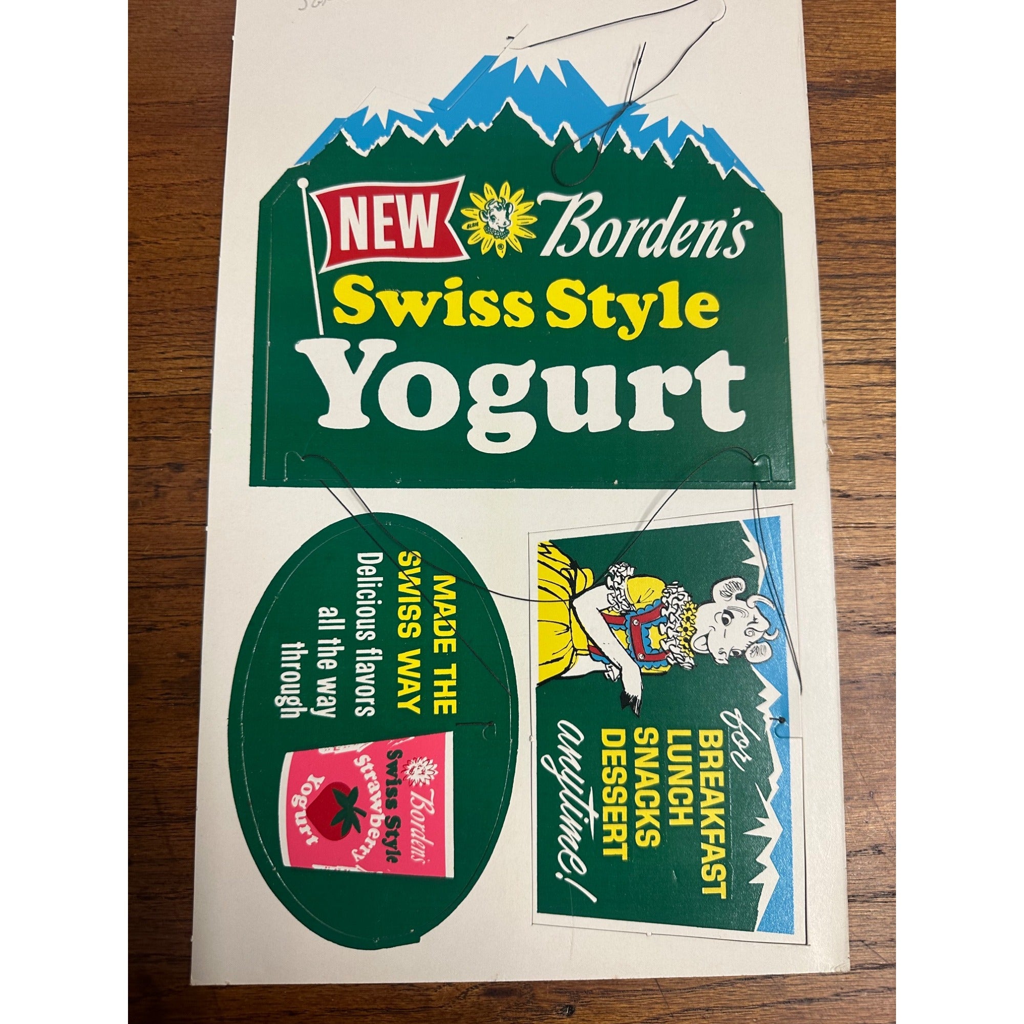 RARE Vintage 1960s Borden's Swiss Yogurt Store Advertising Display Sign Elsie Cow
