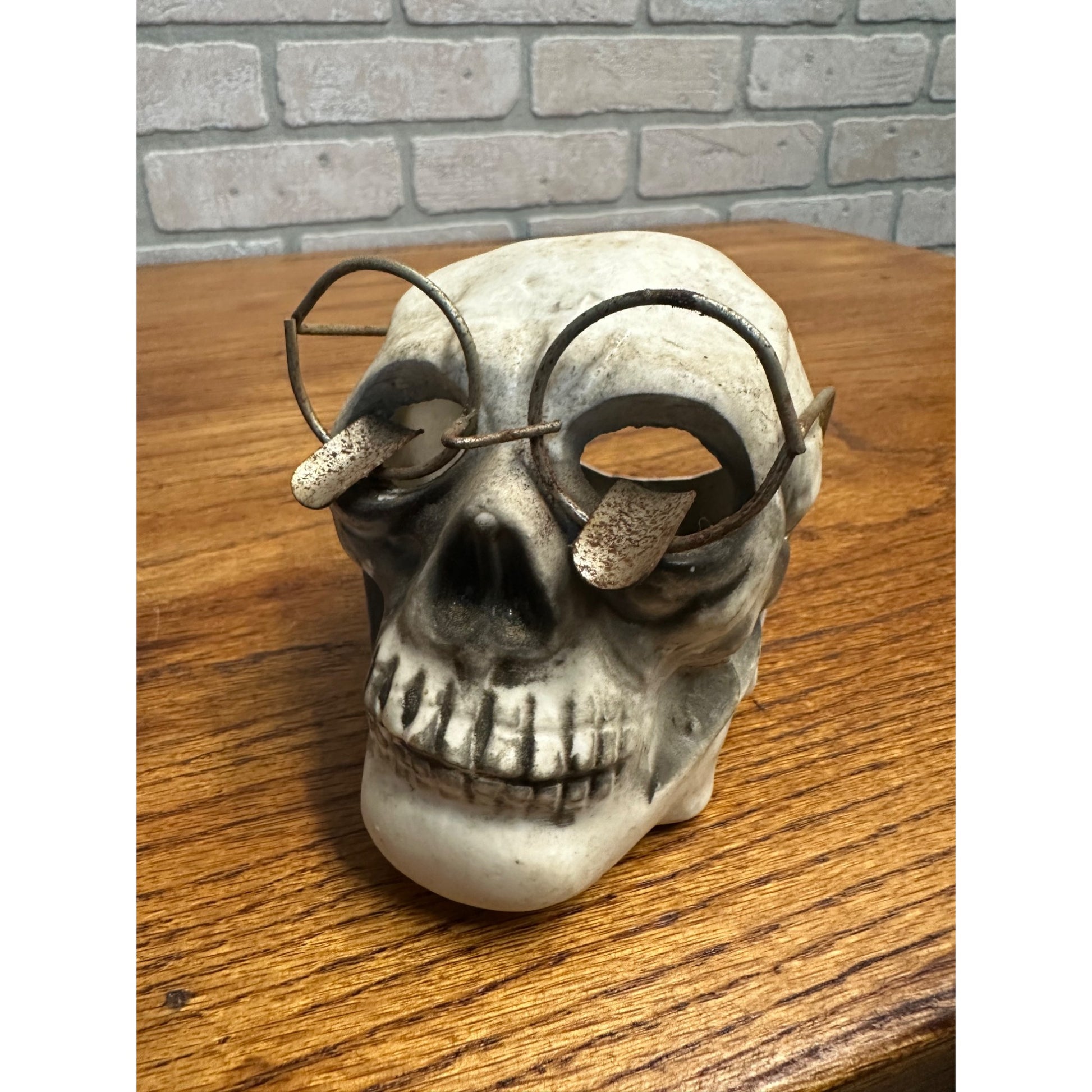 Vintage Halloween Skull w/ Glasses Ashtray Halloween Bisque Japan Cigarette Holder