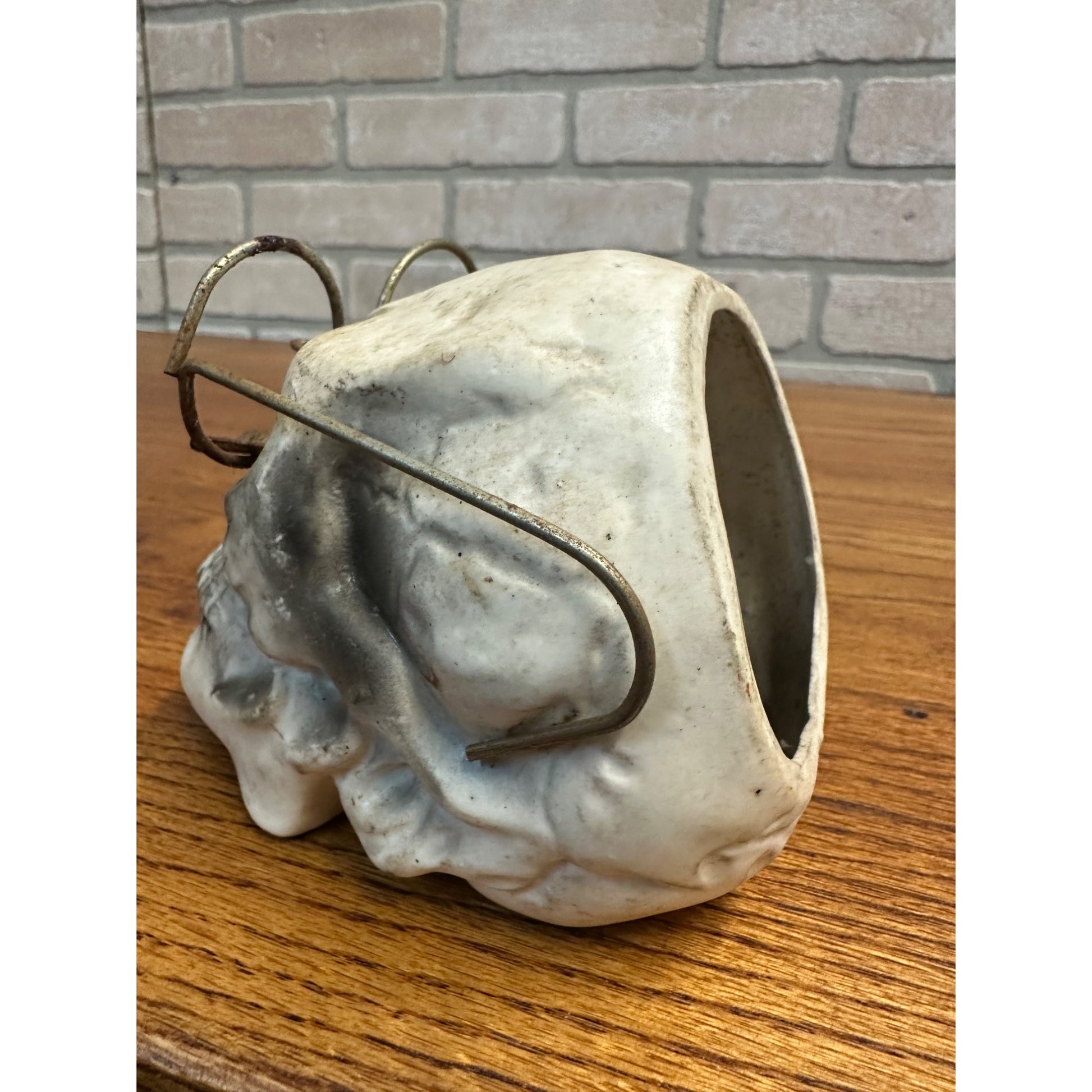 Vintage Halloween Skull w/ Glasses Ashtray Halloween Bisque Japan Cigarette Holder