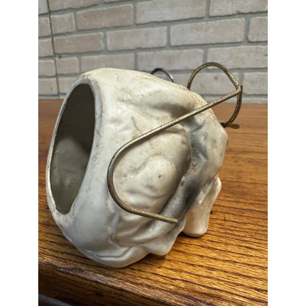 Vintage Halloween Skull w/ Glasses Ashtray Halloween Bisque Japan Cigarette Holder