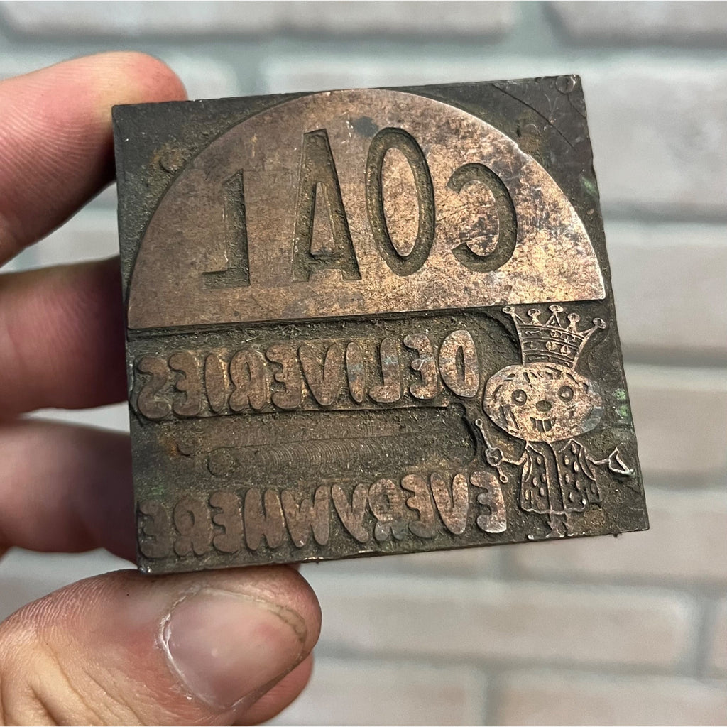 Vintage Letterpress Printing Block Old King Coal Advertising Copper