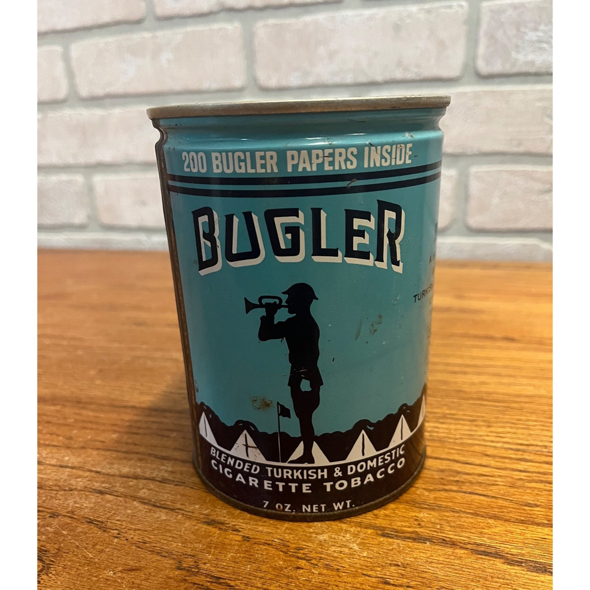 Vintage Bugler Tobacco Tin 7 Oz. Blended Turkish & Domestic Cigarette Tobacco Can