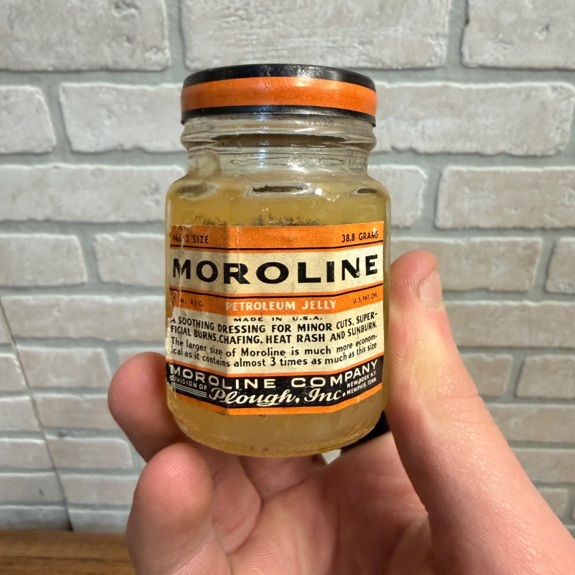 Vintage Pharmacy Drug Store Moroline Petroleum Jelly Jar No 2 Size