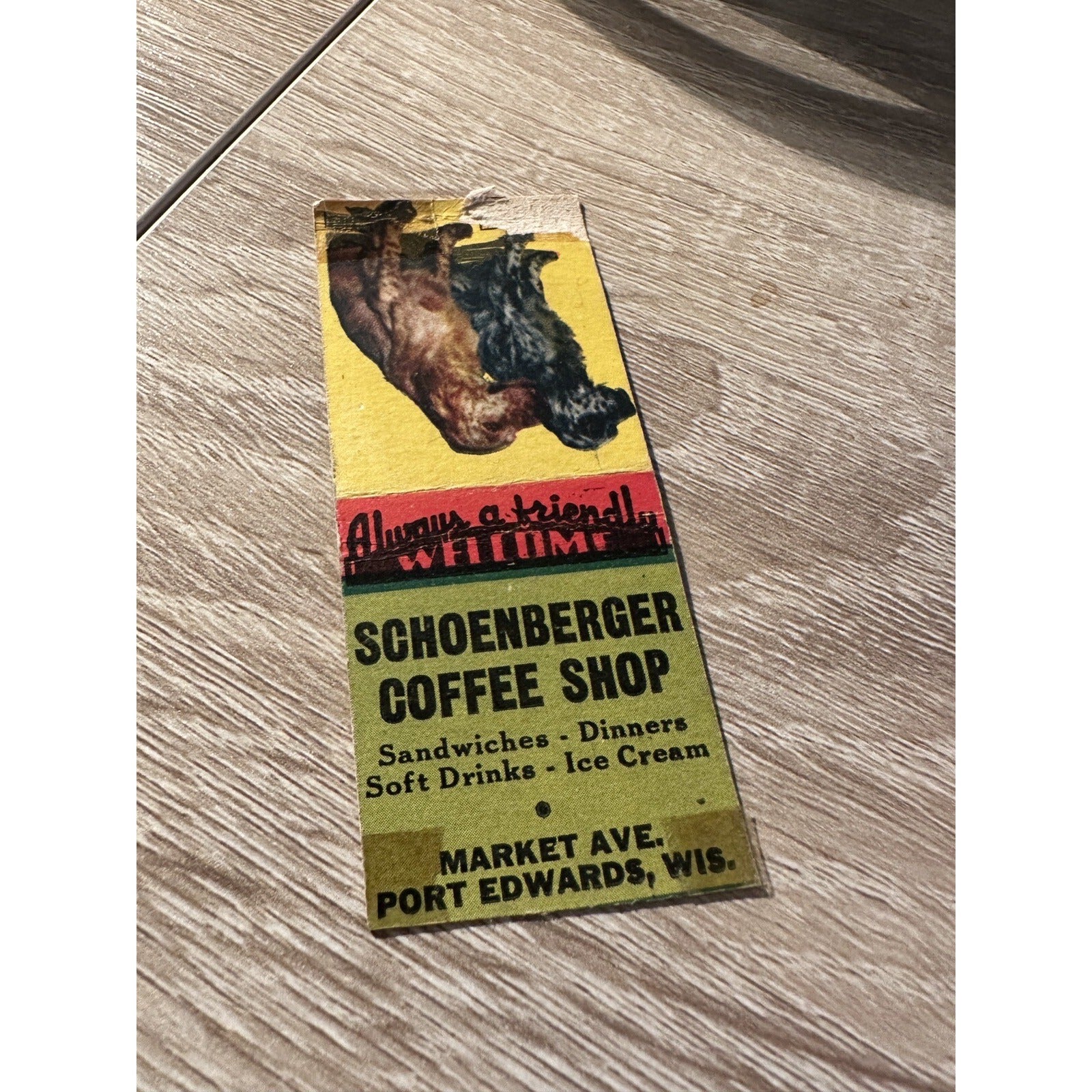 Vintage Schoenberger Coffee Shop Port Edwards Wisconsin Advertising Matchbook