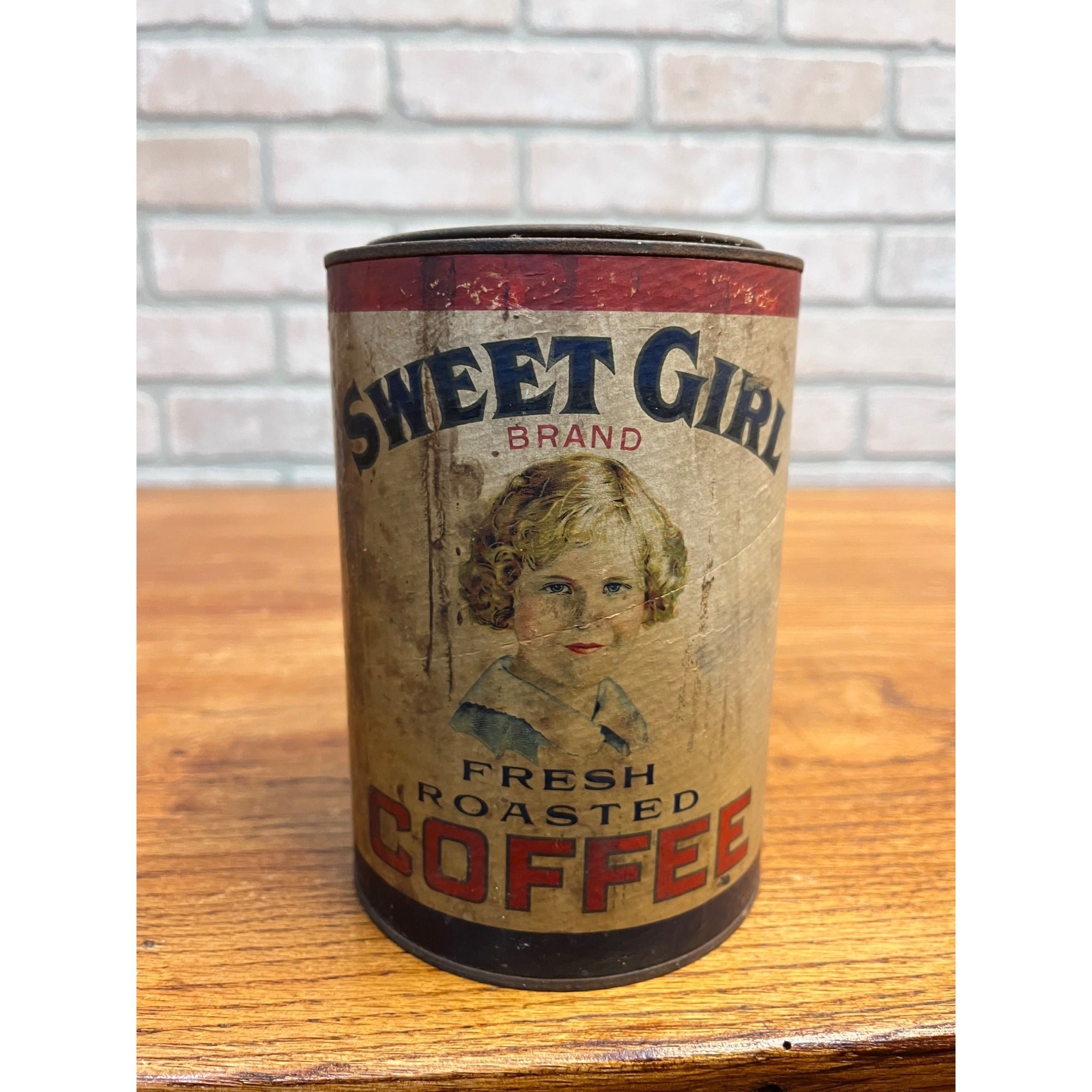 RARE Vintage Sweet Girl Coffee 1lb Empty Can Advertising Geo. Rasmussen Co.