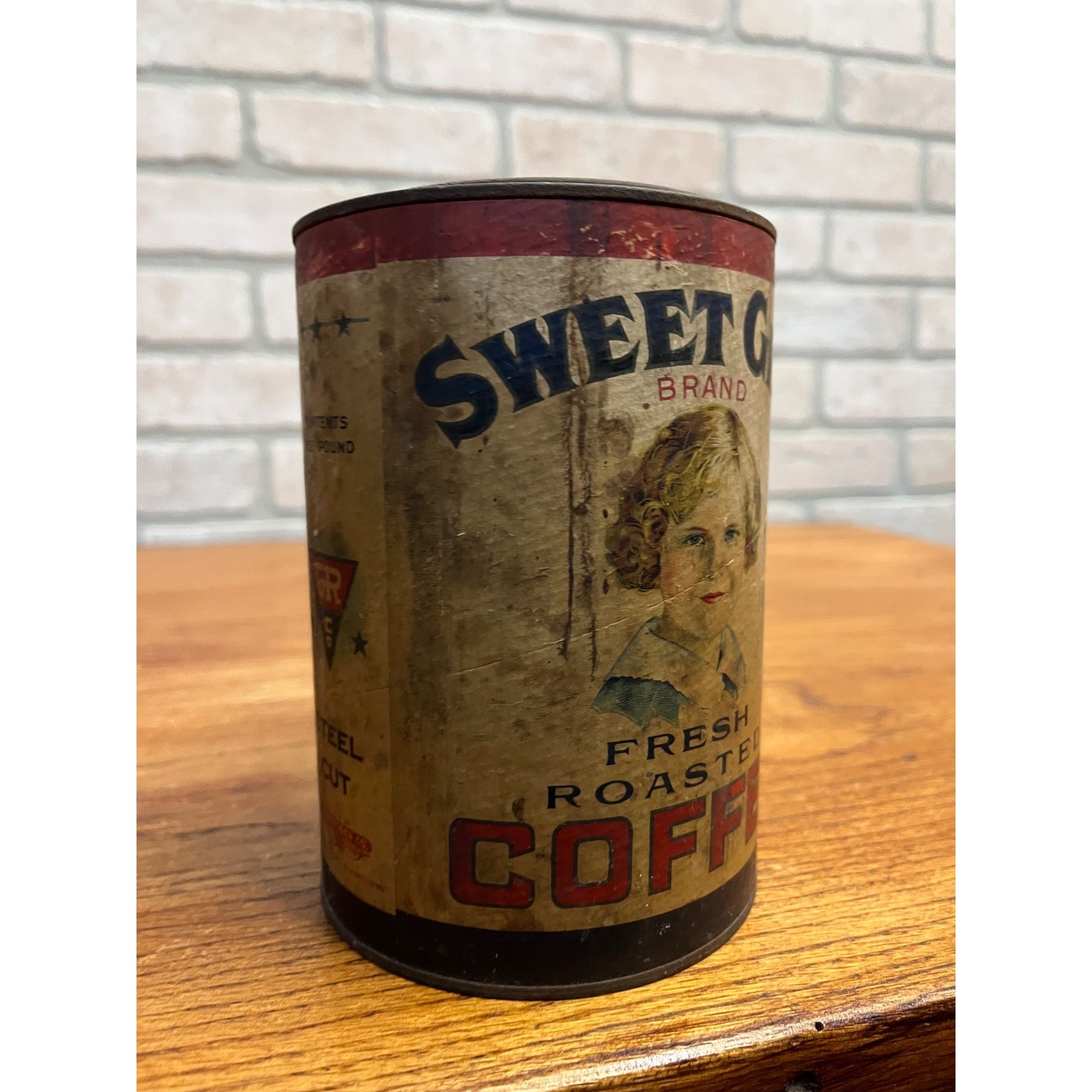 RARE Vintage Sweet Girl Coffee 1lb Empty Can Advertising Geo. Rasmussen Co.