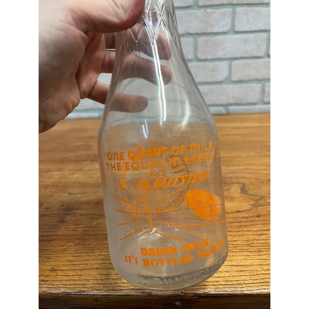 Tillybardin Guernsey Farms Chas. J. Mitchell ACL Quart Milk Bottle Waukesha WI