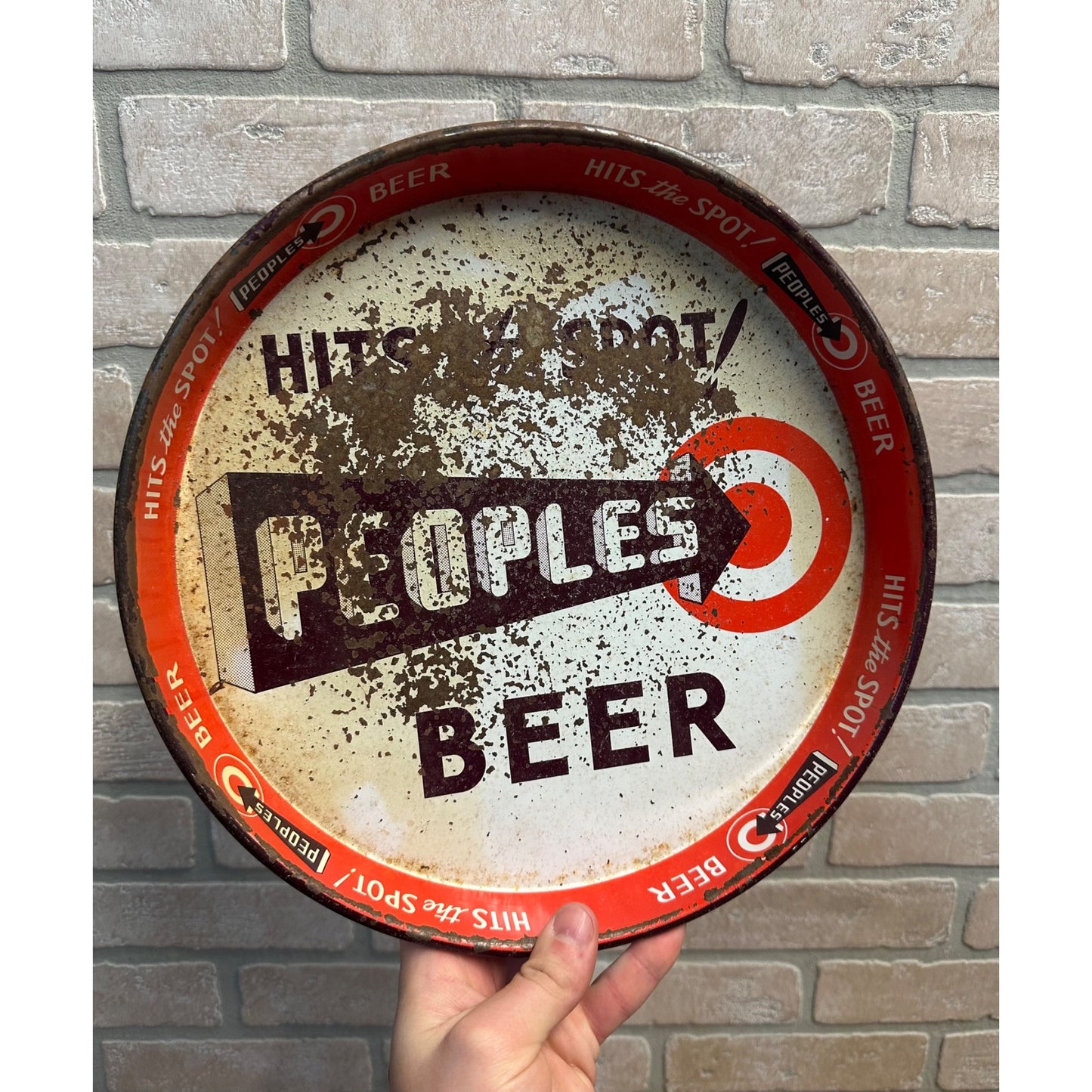 Vintage 1950s People's Beer Tray Oshkosh Wis Advertising Brewing Co. Rough