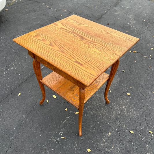 Antique Oak Wooden Square Two-Tier Parlor Side Table