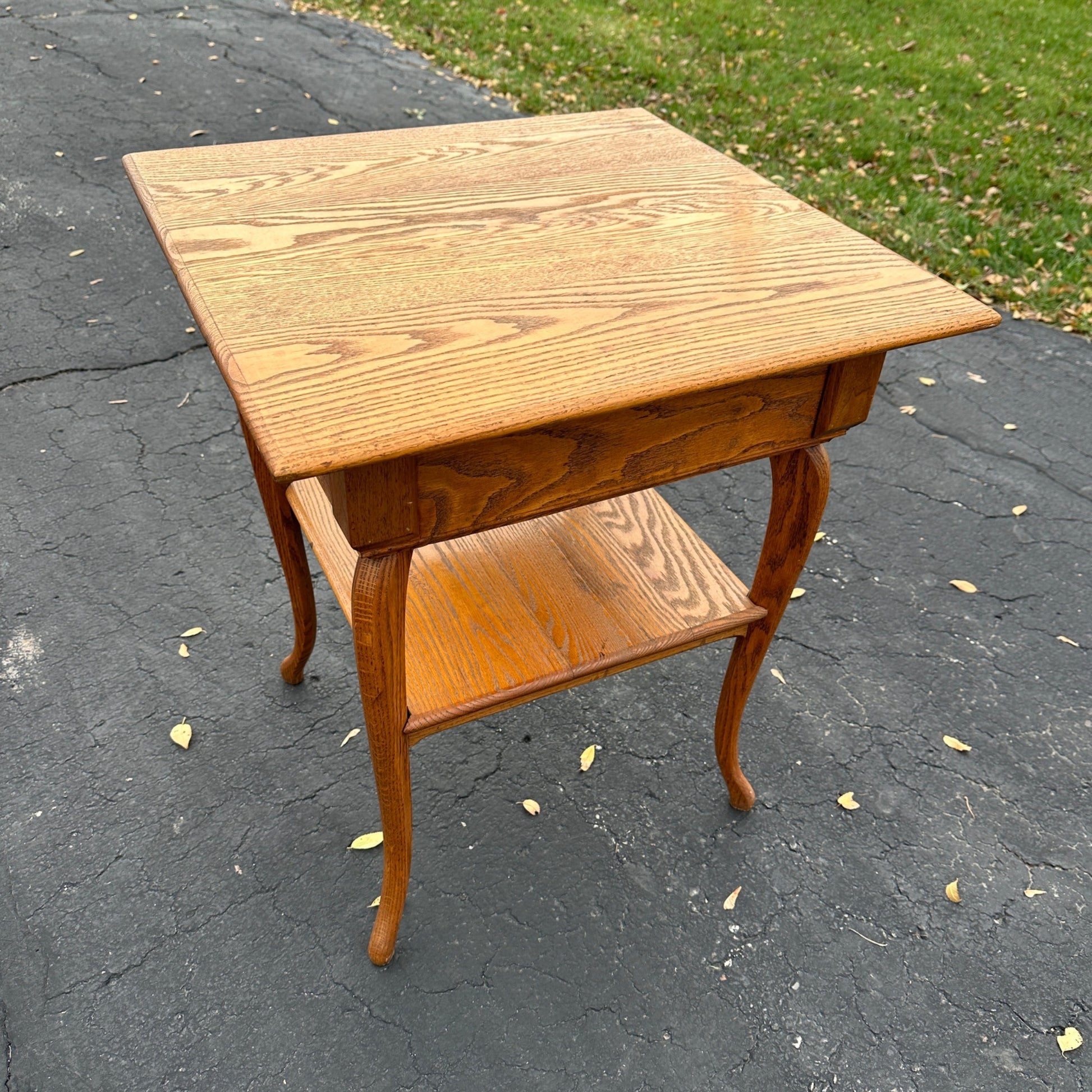 Antique Oak Wooden Square Two-Tier Parlor Side Table