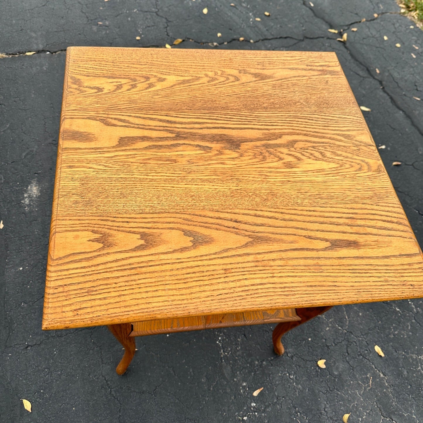 Antique Oak Wooden Square Two-Tier Parlor Side Table