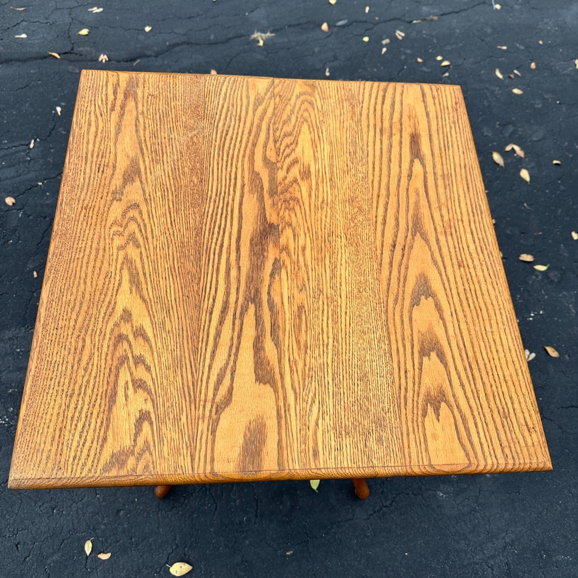 Antique Oak Wooden Square Two-Tier Parlor Side Table
