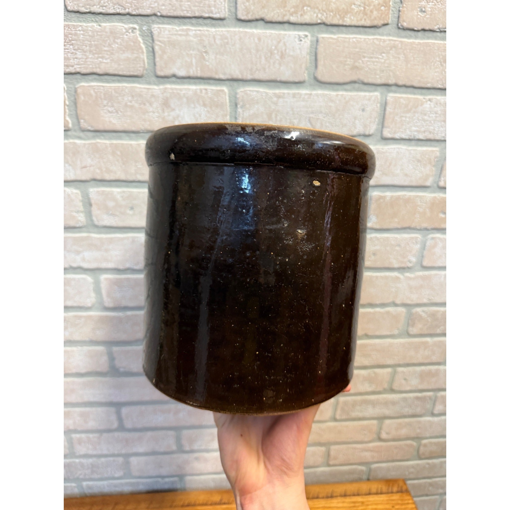 Vintage 1 Gallon Brown Glazed Stoneware Crock Primitive Farmhouse