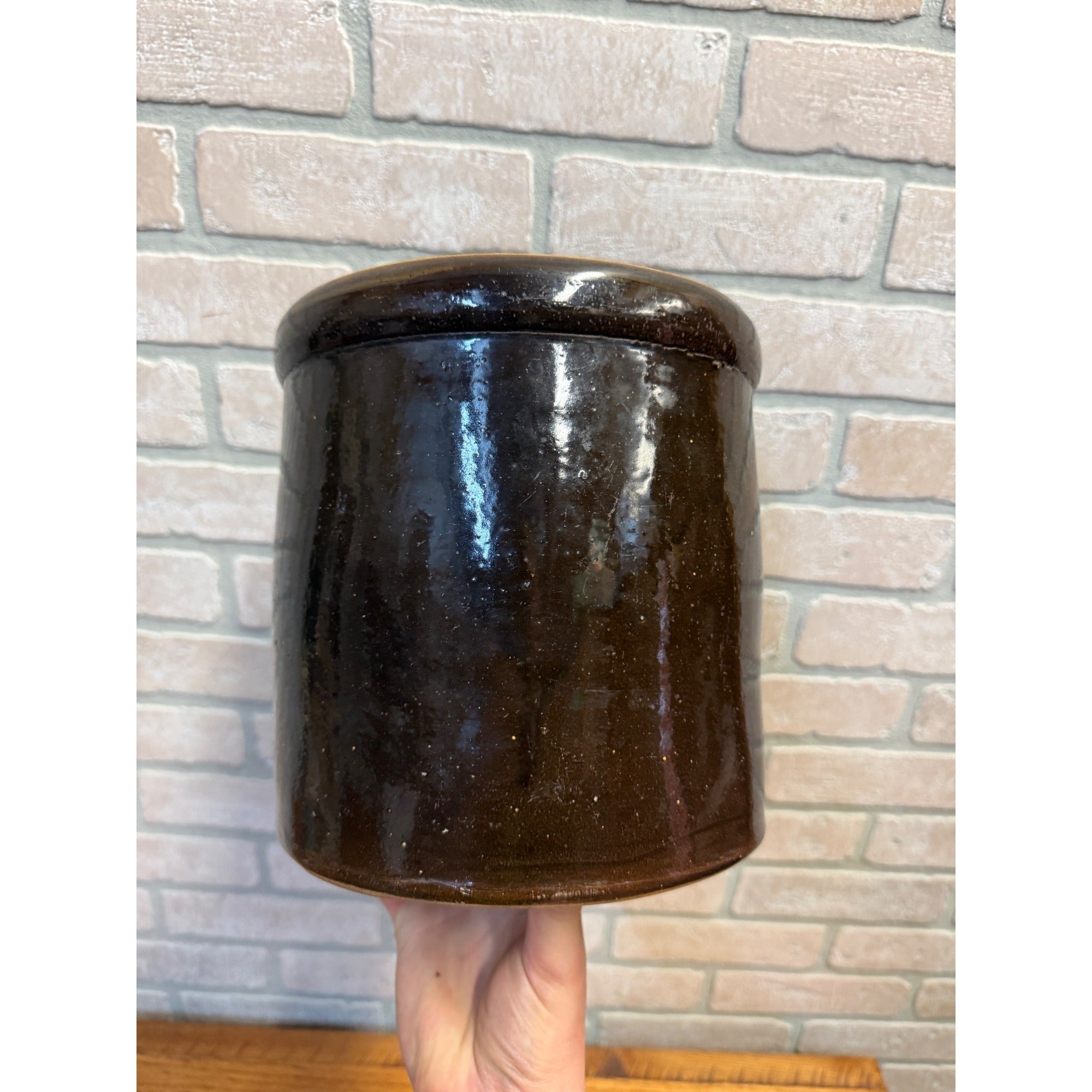 Vintage 1 Gallon Brown Glazed Stoneware Crock Primitive Farmhouse