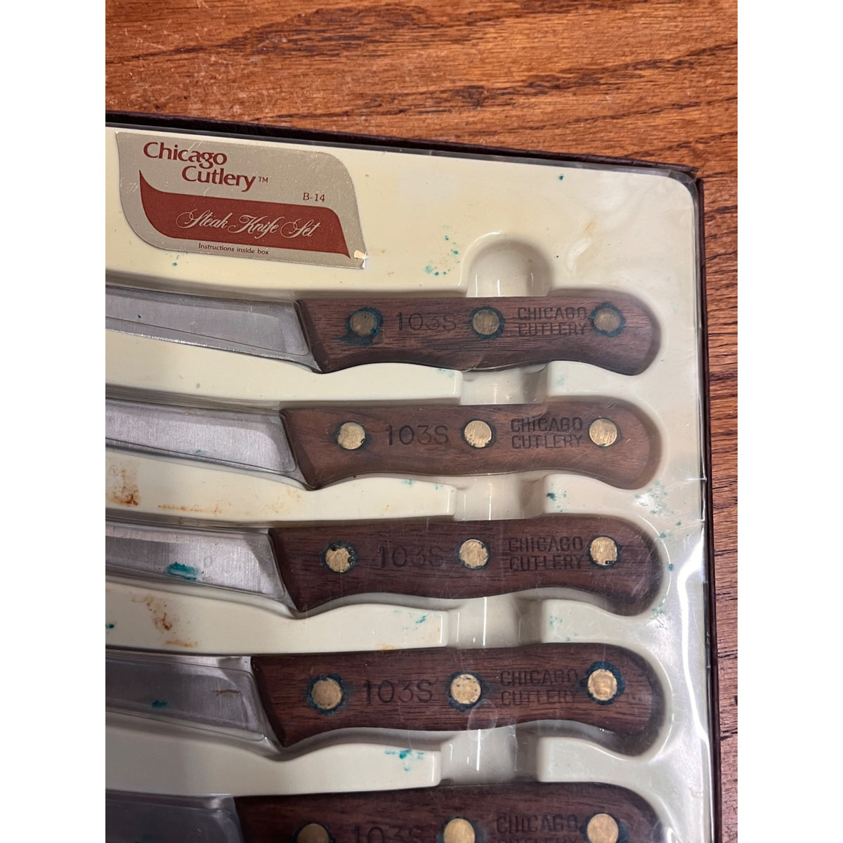 Vintage Chicago Cutlery Steak Knives #103S Set Of Six With Wooden Handles
