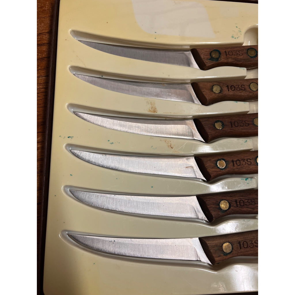 Vintage Chicago Cutlery Steak Knives #103S Set Of Six With Wooden Handles