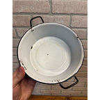 Antique Primitive Blue & White Swirl Enamelware Bowl Double Handle Farmhouse Decor