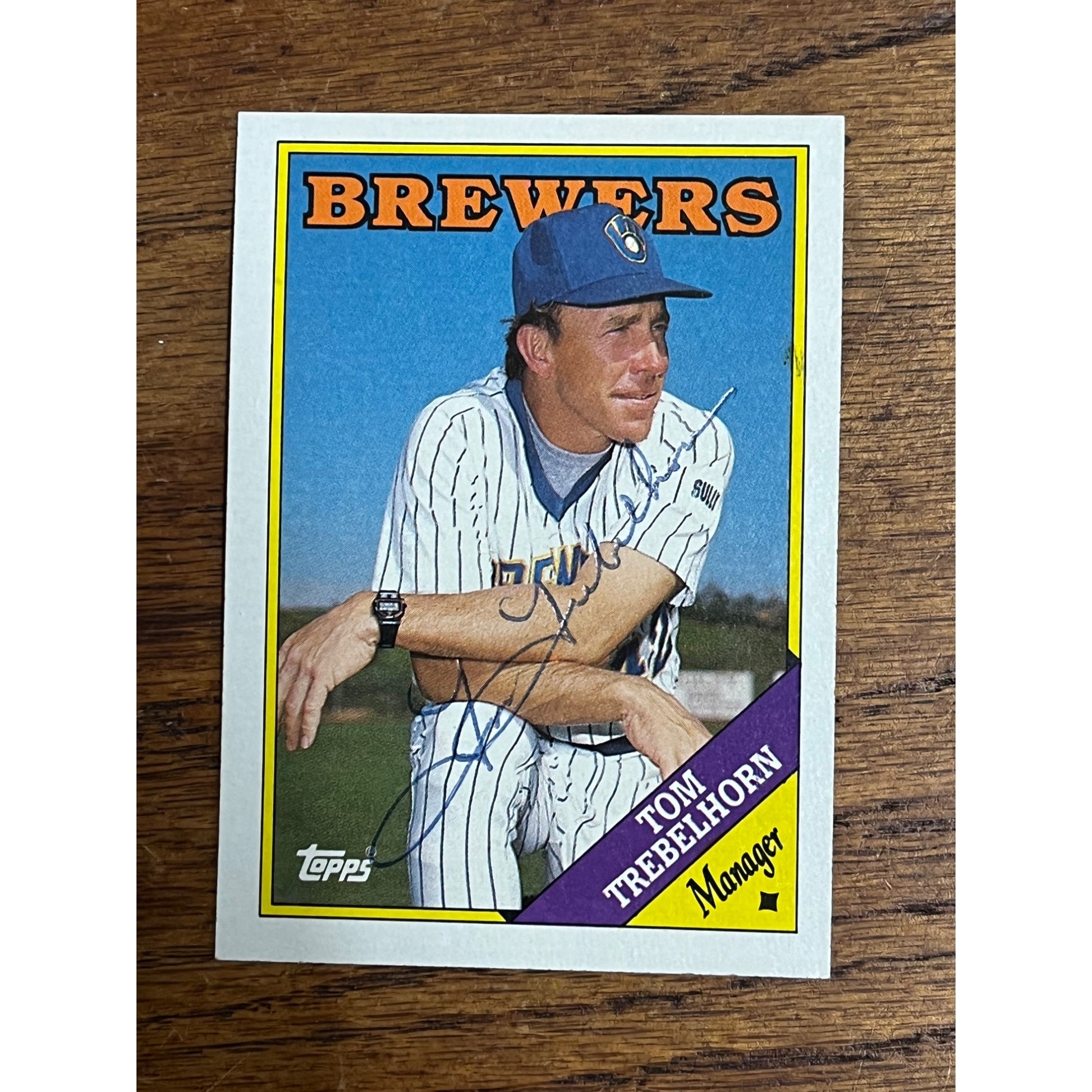 Tom Trebelhorn Milwaukee Brewers Signed Autographed Topps 1988 Baseball Card