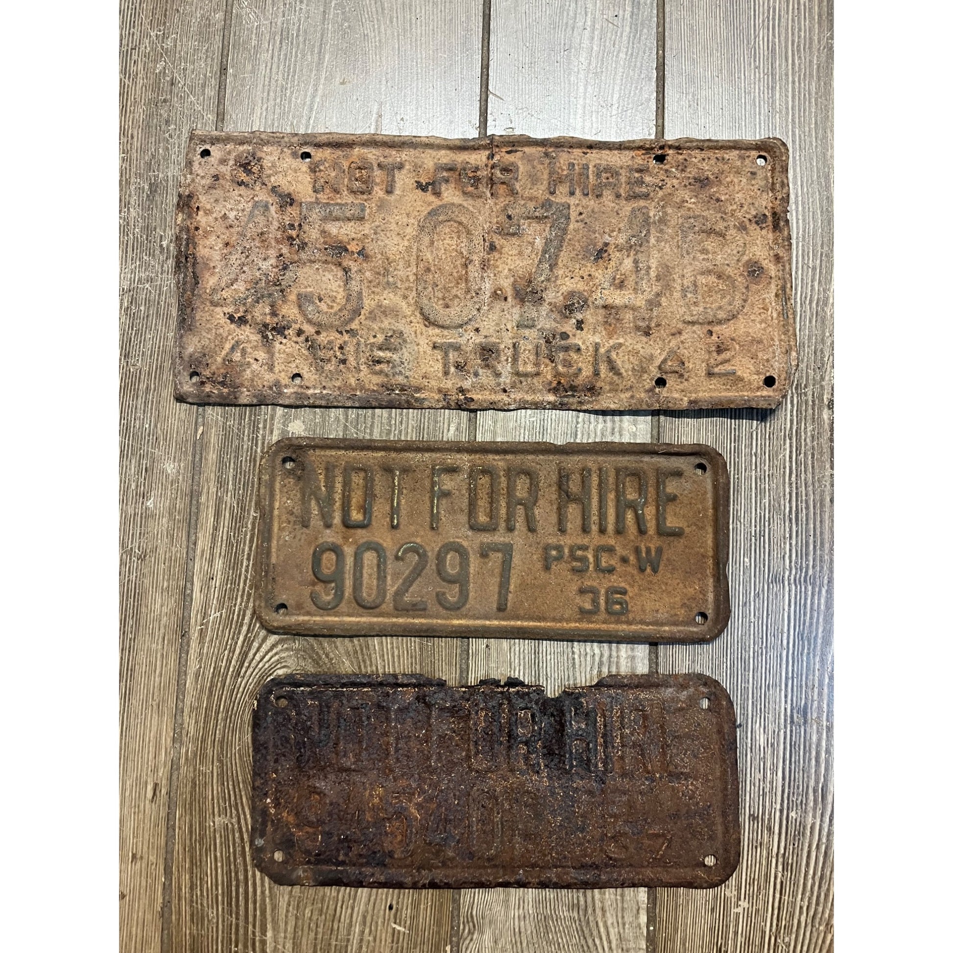 Wisconsin Public Service Commission Not For Hire License Plates 1941, 1937, 1936