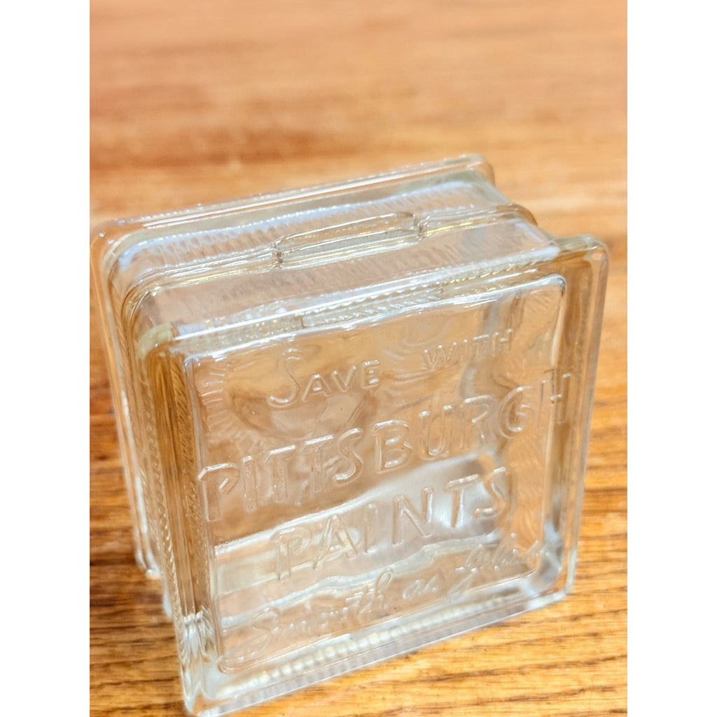 Vintage Glass Block Coin Bank Pittsburg Paints Advertising Embossed