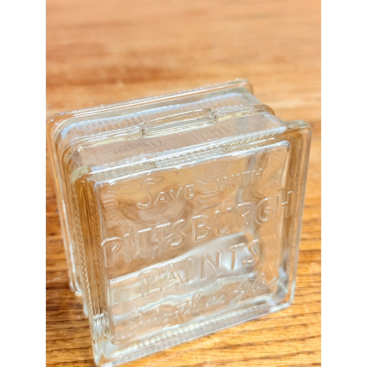 Vintage Glass Block Coin Bank Pittsburg Paints Advertising Embossed