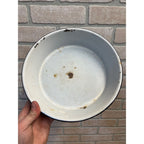 Antique Primitive Blue & White Swirl Enamelware Shallow Bowl Farmhouse Kitchen Decor