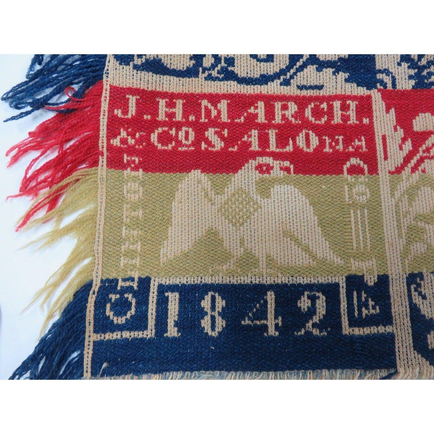 Antique 3 Color Woven Coverlet JH March Co. 1842 Salona Clinton Cty Pennsylvania