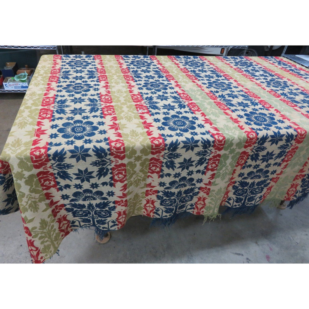 Antique 3 Color Woven Coverlet JH March Co. 1842 Salona Clinton Cty Pennsylvania