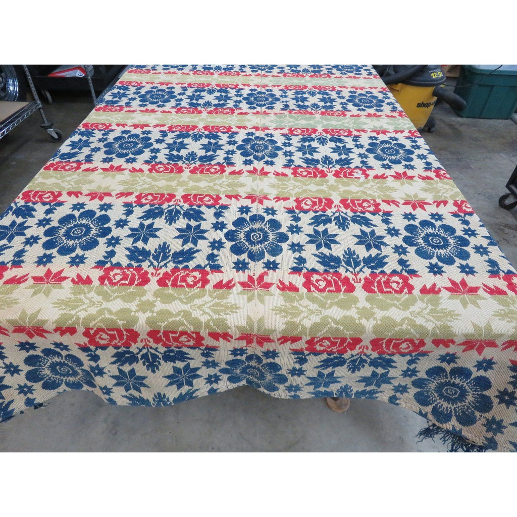 Antique 3 Color Woven Coverlet JH March Co. 1842 Salona Clinton Cty Pennsylvania