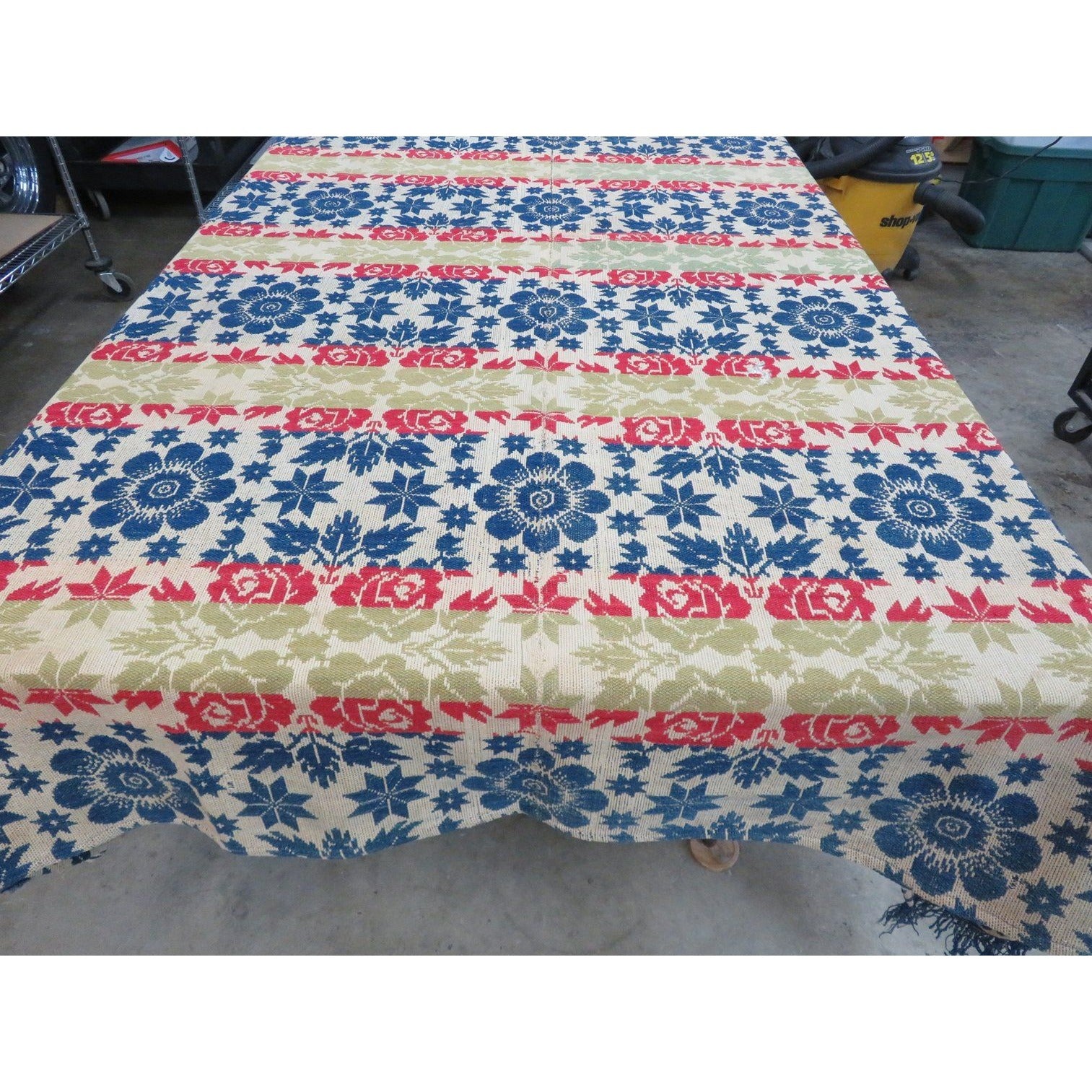 Antique 3 Color Woven Coverlet JH March Co. 1842 Salona Clinton Cty Pennsylvania