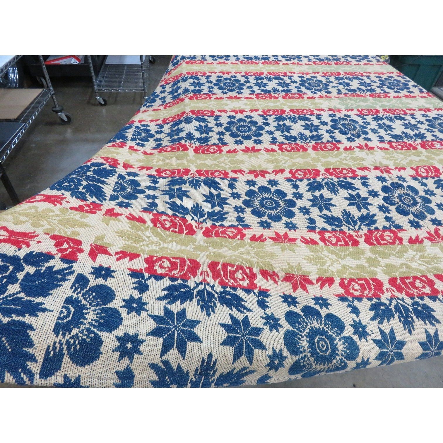 Antique 3 Color Woven Coverlet JH March Co. 1842 Salona Clinton Cty Pennsylvania