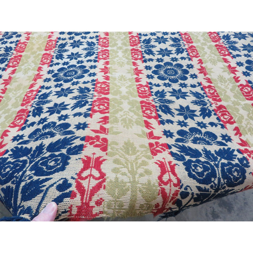 Antique 3 Color Woven Coverlet JH March Co. 1842 Salona Clinton Cty Pennsylvania