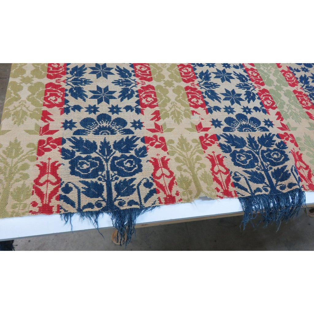 Antique 3 Color Woven Coverlet JH March Co. 1842 Salona Clinton Cty Pennsylvania